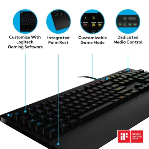 Logitech G213 Prodigy Gaming Keyboard with RGB Lighting, Black, 2Y (920-008096)